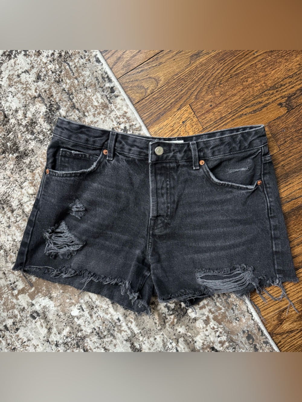 TOPSHOP Ashley Black Distressed Jean Shorts